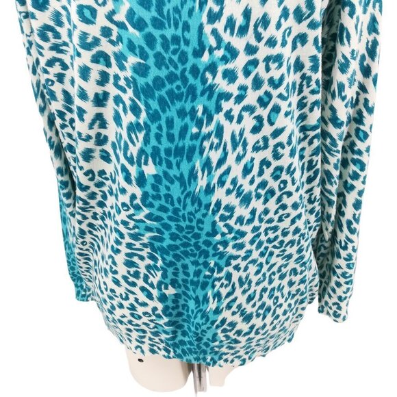 Quacker Factory Blue Leopard Print Sequin Lightweight Cardigan Sweater Size S - Picture 11 of 12
